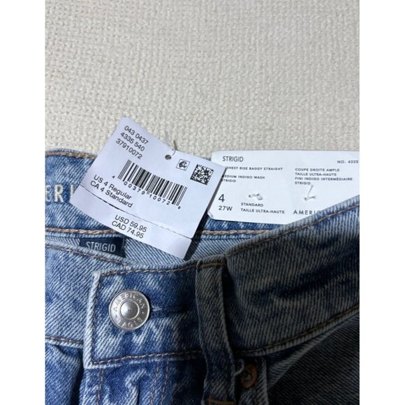 American Eagle Highest Rise Baggy Straight Jeans Womens 4 Distressed NWT - Picture 6 of 13